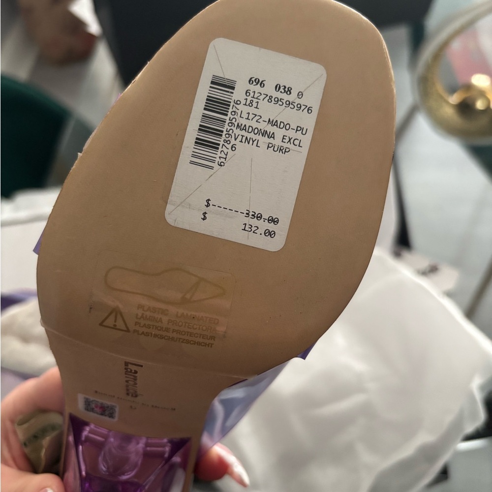 Larroude White Box with Black Trim and Pink Accent